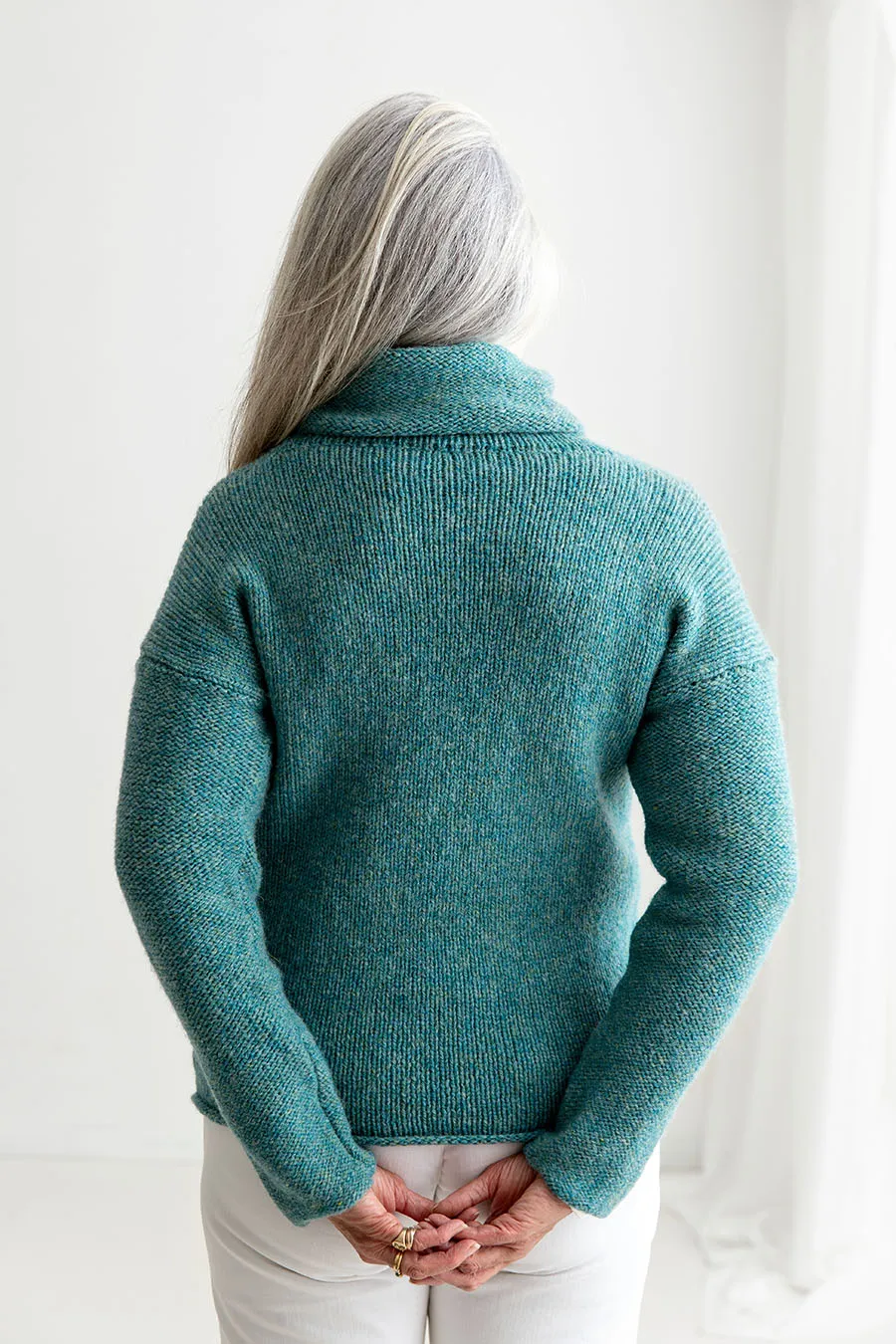 Womens Chunky Cowl neck jumper - light teal