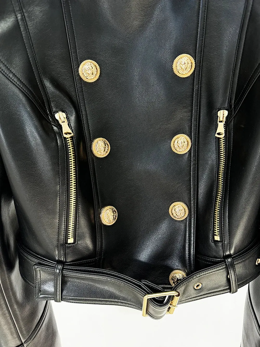 Women's Double Breasted Faux Leather Short Jacket