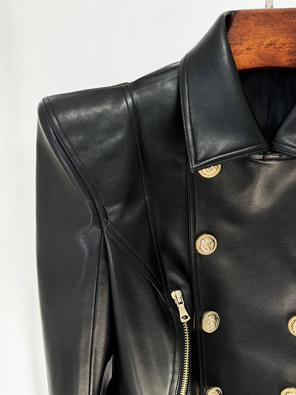 Women's Double Breasted Faux Leather Short Jacket