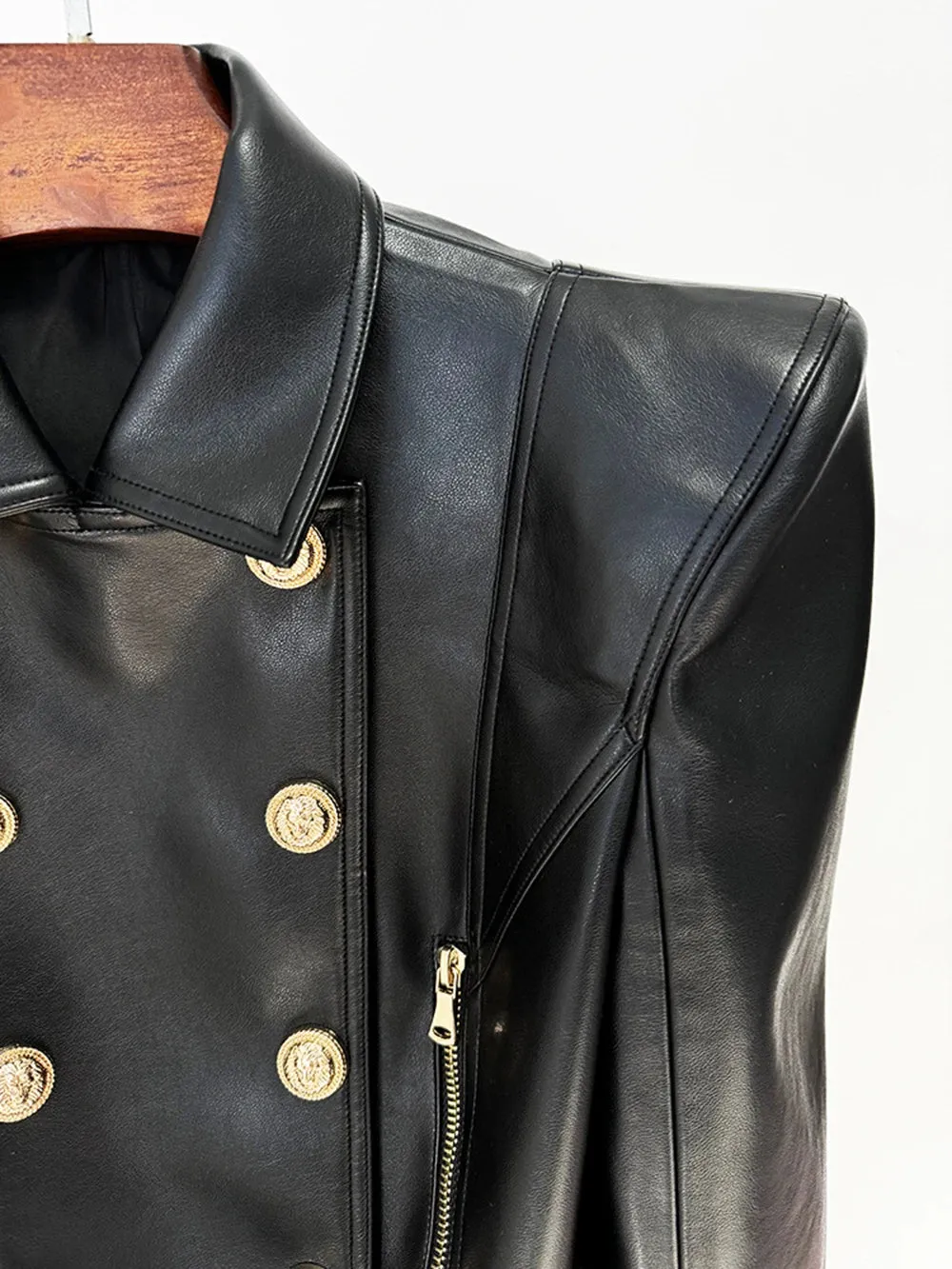 Women's Double Breasted Faux Leather Short Jacket