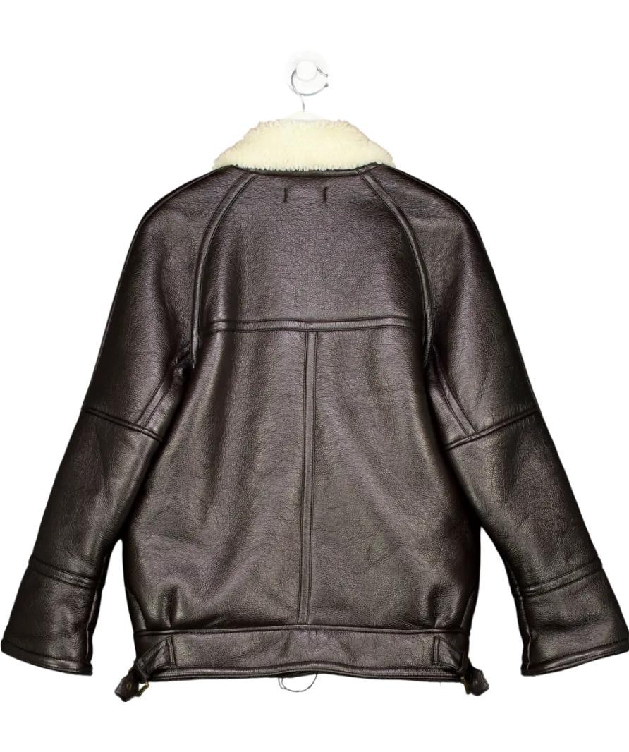 ZARA Brown Faux Leather Jacket With Sherling Look Lining UK S